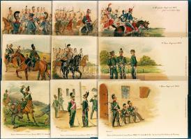 Német katonai egyenruhák 25 darabos szines litho sorozat T1 minőségben / German military uniforms, series of 25 different coloured litho postcards, excellent quality