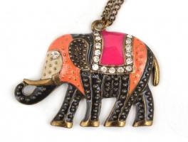 Bizsu nyaklánc strasszos elefánt medállal h: 51 cm