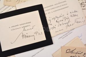 cca 1900-85 Vegyes névjegykártya, meghívó, köszönő lap stb. tétel, kb. 77 db, több érdekes, aláírt v...