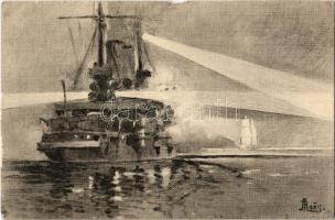 Projections-Uebung. K.u.K. Kriegsmarine / Austro-Hungarian Navy art postcard. Phot. Alois Beer s: Ramberg (EK)