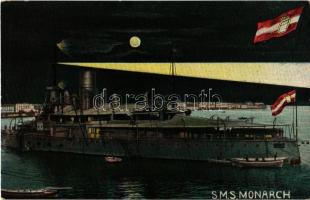 SMS Monarch osztrák-magyar Monarch-osztályú partvédő páncélosa este / K.u.K. Kriegsmarine, Nacht / Austro-Hungarian Navy SMS Monarch, Monarch-class coastal defense ship at night. G. Fano Pola, 1908/9. No. 15.
