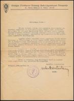 1934 Bp., Országos Frontharcos Szövetség Buda-Lágymányosi Főcsoportja, rajta az elnök aláírásával