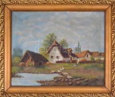 Torday M jelzéssel: Falusi tájkép. Olaj, vászon, díszes fa keretben, 40x50 cm