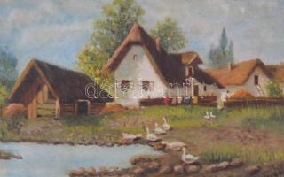 Torday M jelzéssel: Falusi tájkép. Olaj, vászon, díszes fa keretben, 40x50 cm