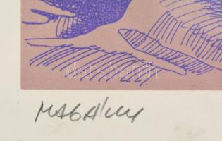 Töreky Ferenc (1922-2006): Magány (akt). Színes litográfia, papír, foltos, jelzett, keretben, 30×21 ...