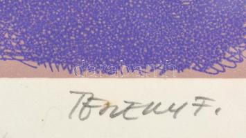 Töreky Ferenc (1922-2006): Magány (akt). Színes litográfia, papír, foltos, jelzett, keretben, 30×21 ...