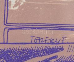 Töreky Ferenc (1922-2006): Magány (akt). Színes litográfia, papír, foltos, jelzett, keretben, 30×21 ...