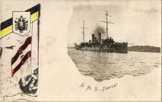 SMS Zenta osztrák-magyar Zenta-osztályú védett cirkáló, Császári és Királyi Haditengerészet lobogója / K.u.K. Kriegsmarine / Austro-Hungarian Navy SMS Zenta, Zenta-class armored cruiser, flags. photo