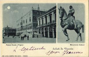 1900 Venezia, Venice; Palazzo Ducale e Prigioni, Monumento Colleoni / Doges Palace, prisons, monument, statue. Dep. Luigia Alzetta Ved. Zanco