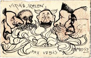1912 Virág Szalon - Pax Vobis. Kézzel rajzolt antiszemita rajz / Judaica. Hand-drawn anti-Semitic art postcard s: Lamoss (EK)