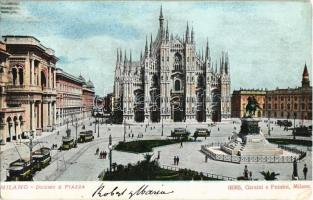 1906 Milano, Milan; Duomo e Piazza / square, cathedral, trams, statue, monument. Garzini e Pezzini (EK)