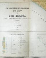 1880 Topographische en geologische Kaart van Zuid-Sumatra, 1: 500 000, R. D. M. Verbeek, vászontérké...