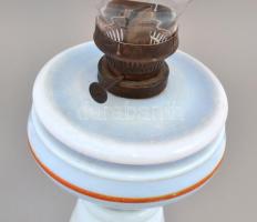 cca 1920 Tejüveg petróleum lámpa, festett, üveg búrával, jelzés nélkül, apró kopásnyomokkal, m: 30 c...