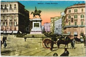 Napoli, Naples; Piazza Municipio / square, monument, horse-drawn trams. Ediz. R. Renza & C. 419.