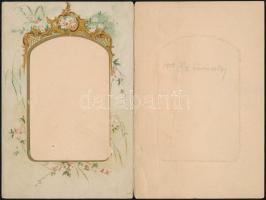cca 1900 Szecessziós illusztrált papír fényképtartó, kihajtható, sérült (szakadt), 17x11 cm