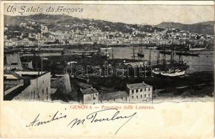 Genova, Genoa; Panorama dalla Lanterna / general view, port, sailing vessels (fl)