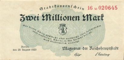 Német Birodalom/Weimari Köztársaság/Berlin/Magistrat der Reichshauptstadt 1923. 2000.000M (3x) variá...