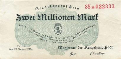 Német Birodalom/Weimari Köztársaság/Berlin/Magistrat der Reichshauptstadt 1923. 2000.000M (3x) variá...