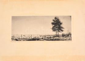 Boldizsár István (1897-1984): Szabad strand (Balaton). Rézkarc, papír, foltos, lap szélén kisebb sza...