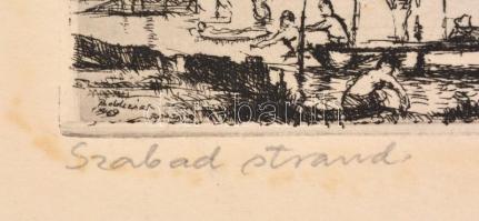 Boldizsár István (1897-1984): Szabad strand (Balaton). Rézkarc, papír, foltos, lap szélén kisebb sza...
