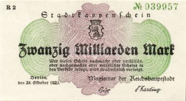 Német Birodalom/Weimari Köztársaság/Berlin/Magistrat der Reichshauptstadt 1923. 20.000.000M T:I-