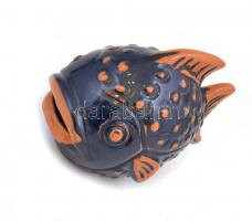 Gránit halas tál, kézzel festett, jelzett, apró lepattanással, festett kerámia hal figura. Méretek: ...