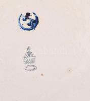 Gránit halas tál, kézzel festett, jelzett, apró lepattanással, festett kerámia hal figura. Méretek: ...