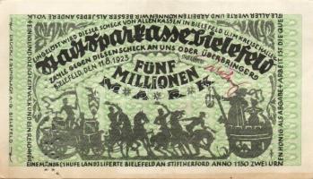 Német Birodalom/Weimari Köztársaság/Bielefeld 1923. 1000.000M, 3000.000M, 5000.000M, 50.000.000M, be...