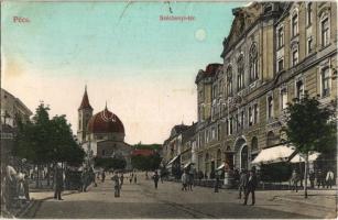 1912 Pécs, Széchenyi tér, Lang H. fia, Vigan Károly üzlete, templom (EK)