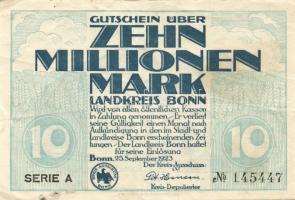 Német Birodalom/Weimari Köztársaság/Bonn/Landkreis 1923. 10.000.000M T:II papírhibával