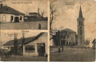 1928 Újszász, Templom és templom tér, Dr. Kossuth László villája, lovaskocsi, Hangya fogyasztási szövetkezet üzlete (szakadás / tear)