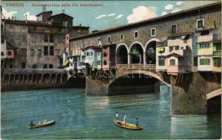 Firenze, Ponte Vecchio della Via Archibusieri / bridge, street view, boats (Rb)