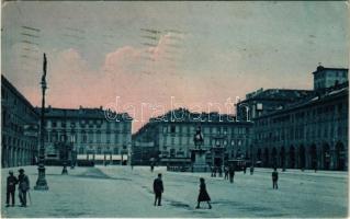 Torino, Turin; Piazza S. Carlo / square, tram, statue