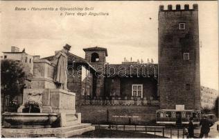 Roma, Rome; Monumento a Giovacchino Belli e Torre degli Anguillara / Anguillara Tower, monument, trams. Ediz. Enrico Verdesi 8676.