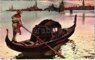 Venezia, Venice; La Gondola. A. Scrocchi 4338-5. artist signed (EB)