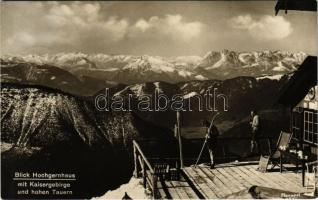 1930 Unterwössen, Hochgernhaus mit Kaisergebirge und hohen Tauern / chalet, mountain hut, hikers