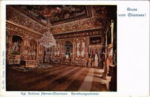 Chiemsee, Kgl. Schloss Herren-Chiemsee, Beratungszimmer. Verlag F. Speiser Nr. 1073. / royal castle, room interior