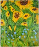 Ziffer jelzéssel: Napraforgók. Olaj, farost, 82x68,5 cm