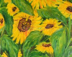 Ziffer jelzéssel: Napraforgók. Olaj, farost, 82x68,5 cm