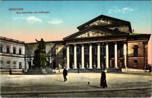 München, Munich; Max-Josef-Platz mit Hoftheater / theatre, monument. Photochromie-Karte Nr. 1038.