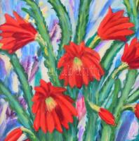 Vörös jelzéssel: Virágok. Olaj, farost, enyhén sérült fa keretben, 50x70 cm