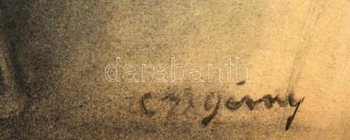 Czigány jelzéssel: Női akt. Szén, papír, szakadásokkal és foltokkal a lap szélén, 61x43 cm