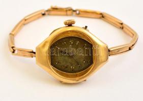 cca 1900 14K arany karóra arany szíjjal. Az óra szerkezet javításra szorul. / 14 C gold wristwatch d...