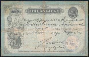 1897 Halászjegy megviselt állapotban