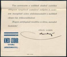 cca 1922 Kner Izidor nyomdász aláírása levélkivágáson