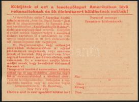1920 Amerikai élelmiszersegély levelezőlap és ismertető