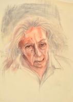 Jelzés nélkül: Faludy György portréja. Vegyes technika, papír, gyűrődésekkel, 69,5x49,5 cm