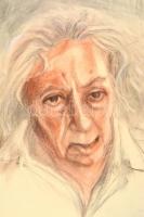 Jelzés nélkül: Faludy György portréja. Vegyes technika, papír, gyűrődésekkel, 69,5x49,5 cm