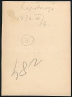 1930 Kinszki Imre (1901-1945) budapesti fotóművész hagyatékából, a szerző által feliratozott vintage...