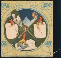 cca 1910-1920 Párga, M. Joss & Löwenstein fehérneműgyárának stancolt,trükkös, szecessziós litho ...